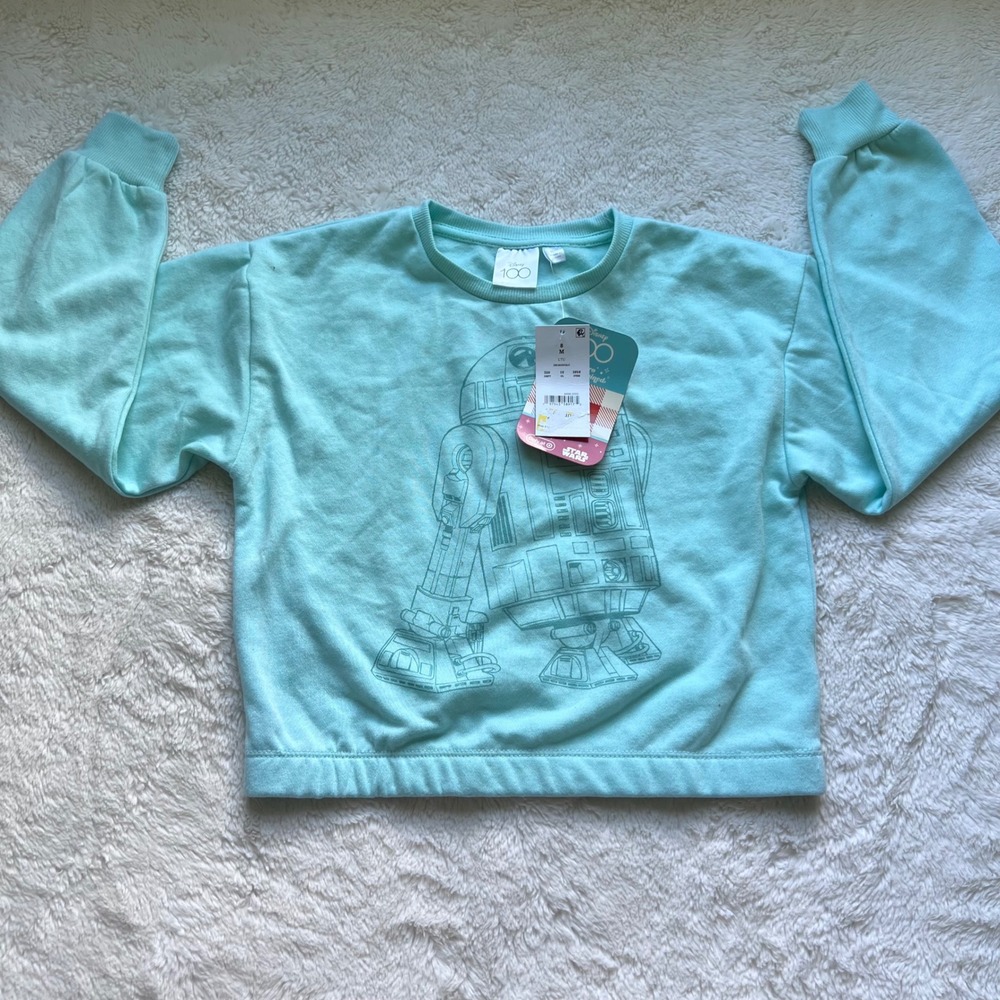Disney Star Wars R2-D2 Sweatshirt Girls Size Medium 8 Aqua Blue Disney 100 NWT